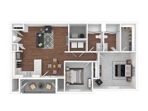 Floor plan for 2 beds, 2 baths, 1010 sqft